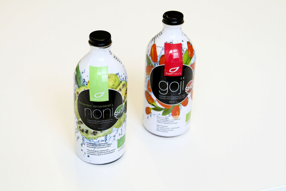 SUPERSHOTS: Disse to produktene inneholder økologisk kaldpresset gojibær og økologisk kaldpresset noni. SUPERSHOTS: Disse to produktene inneholder økologisk kaldpresset gojibær og økologisk kaldpresset noni.
