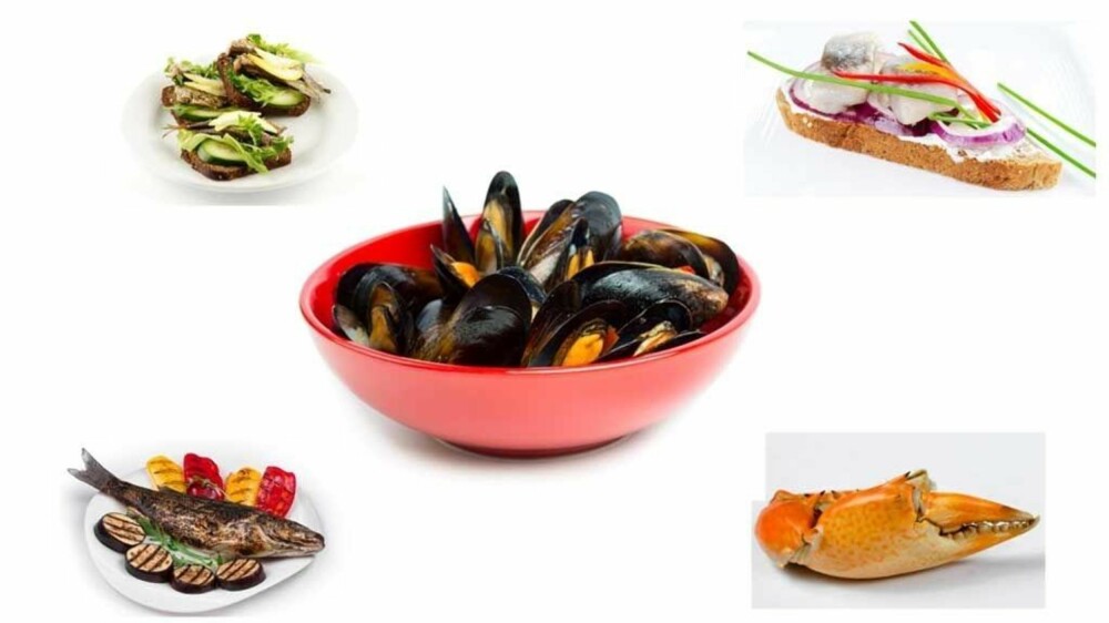 Blåskjell, havabbor, krabbe, sild og sardiner er deilig sjømat det er verdt å ha i kostholdet. Blåskjell, havabbor, krabbe, sild og sardiner er deilig sjømat det er verdt å ha i kostholdet.