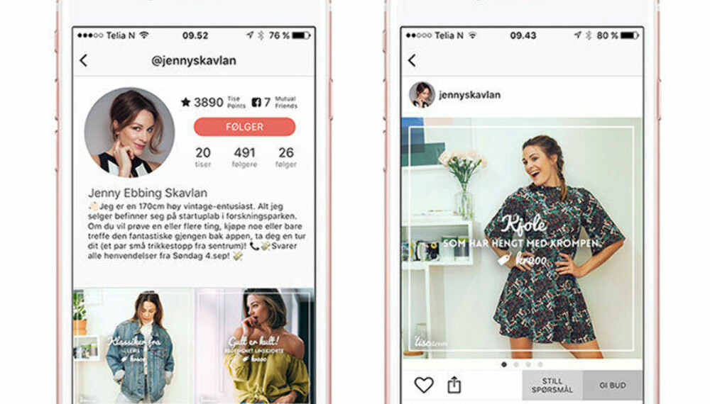 Jennys profil på mobilappen. Jennys profil på mobilappen.