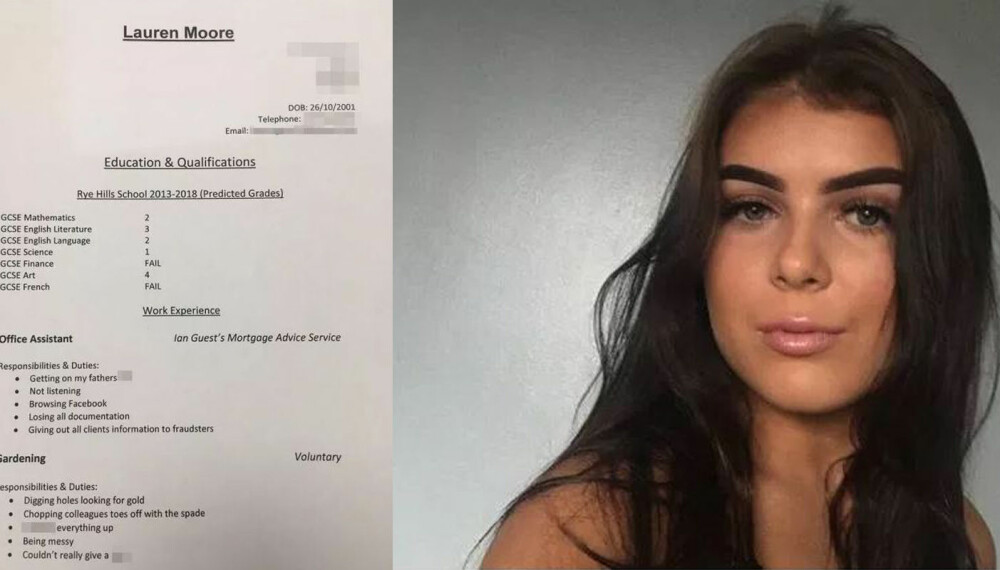 Fikk CV-en påskrevet: Lauren Moore's pappa ble sur da karakterene gikk ned Fikk CV-en påskrevet: Lauren Moore's pappa ble sur da karakterene gikk ned