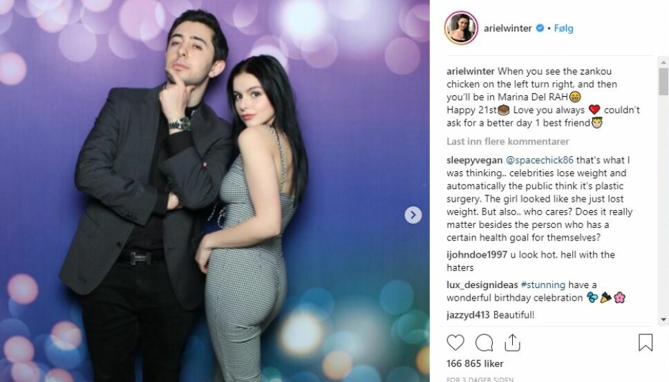 BLE KRITISERT: Dette bildet fikk plastisk kirurgi-ryktene til å svirre. Men Ariel WInter satte skapet på plass. BLE KRITISERT: Dette bildet fikk plastisk kirurgi-ryktene til å svirre. Men Ariel WInter satte skapet på plass.