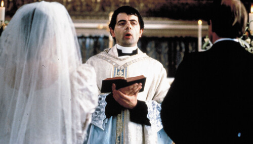 Rowan Atkinson i «Fire bryllup og én gravferd». Rowan Atkinson i «Fire bryllup og én gravferd».