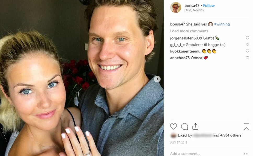 LIKE FORELSKET: Silje Norendal og ishockeyspilleren Alexander Bonsaksen gleder seg til å bli mann og kone. LIKE FORELSKET: Silje Norendal og ishockeyspilleren Alexander Bonsaksen gleder seg til å bli mann og kone.